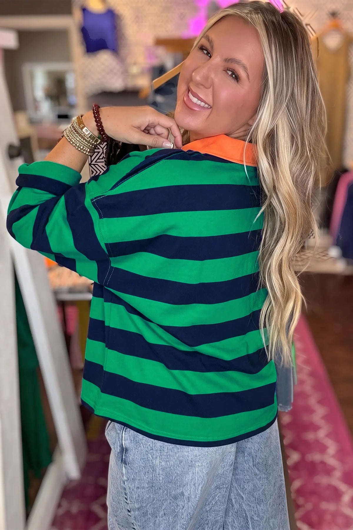 Quarter-Zip Top with Metal Zipper and Cover-Stitch Hem