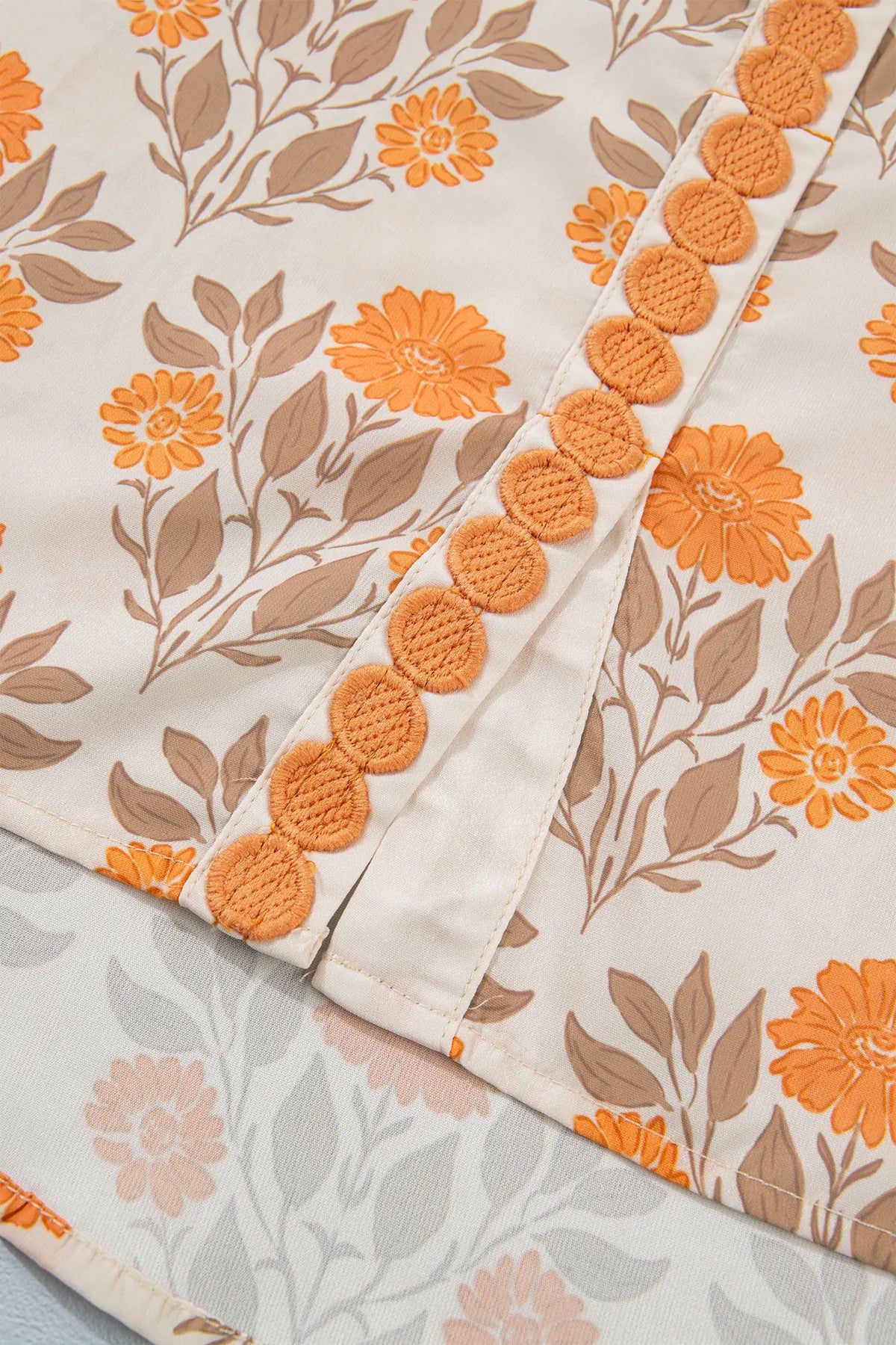 Floral Print Contrast Detail V Neck Long Sleeve Blouse – Orange