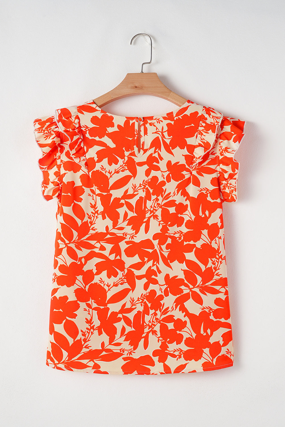 Orange Floral Ruffle Sleeve Print Top eAura