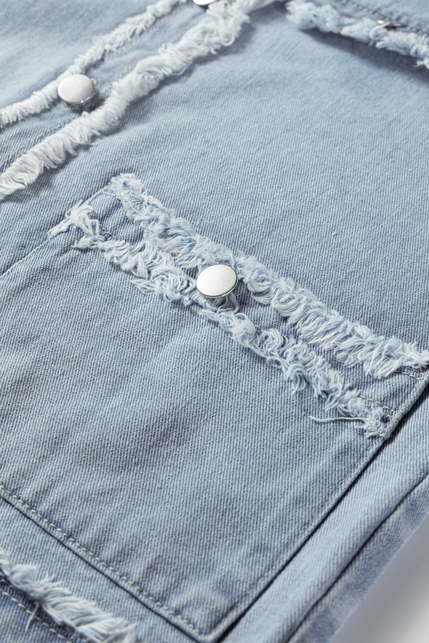 Frayed Edge Flap Pockets Denim Vest Jacket - eAura