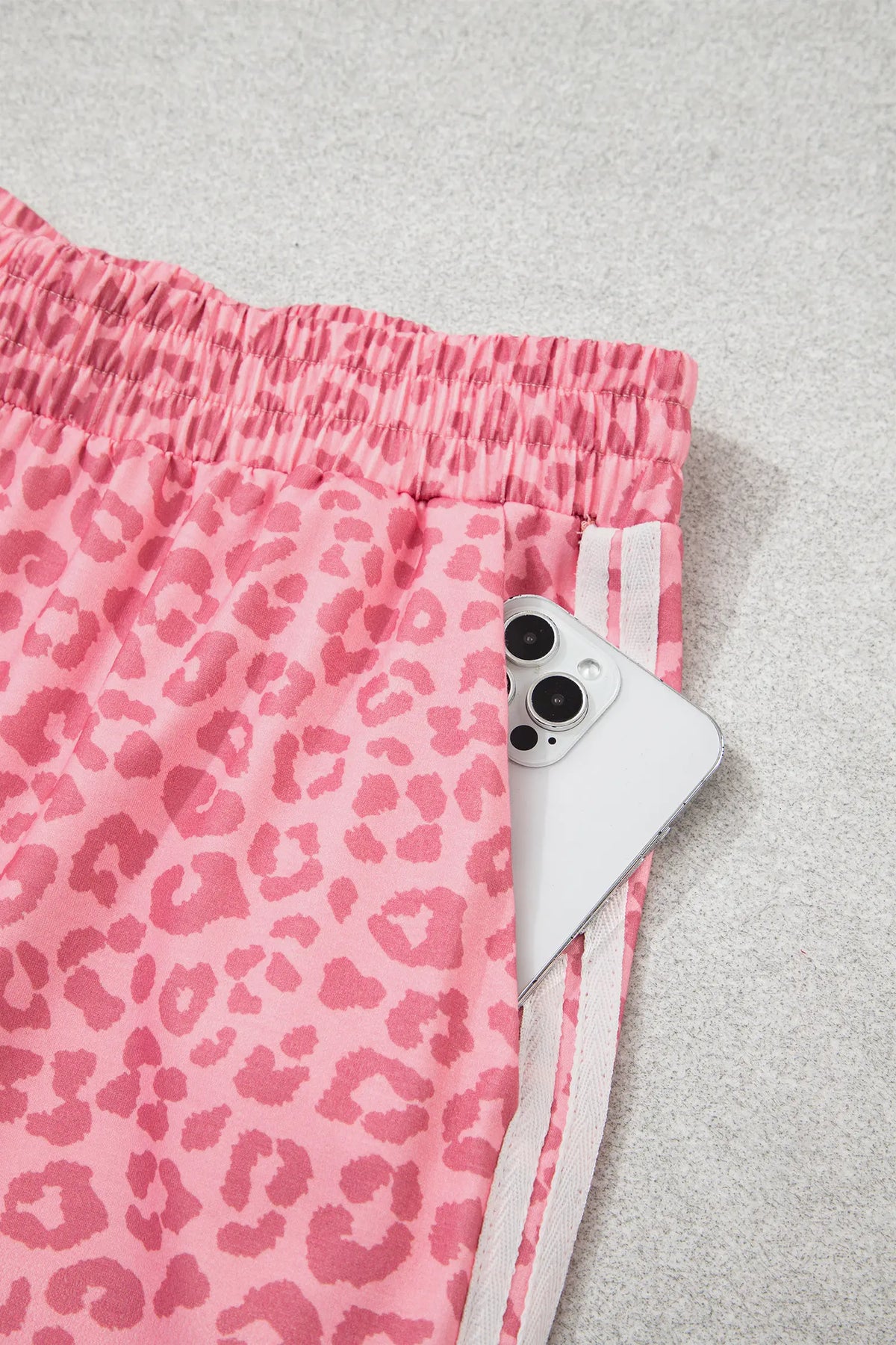 Leopard Print Varsity Striped Detail 3/4 Sleeve Top Shift Pant Set – Pink