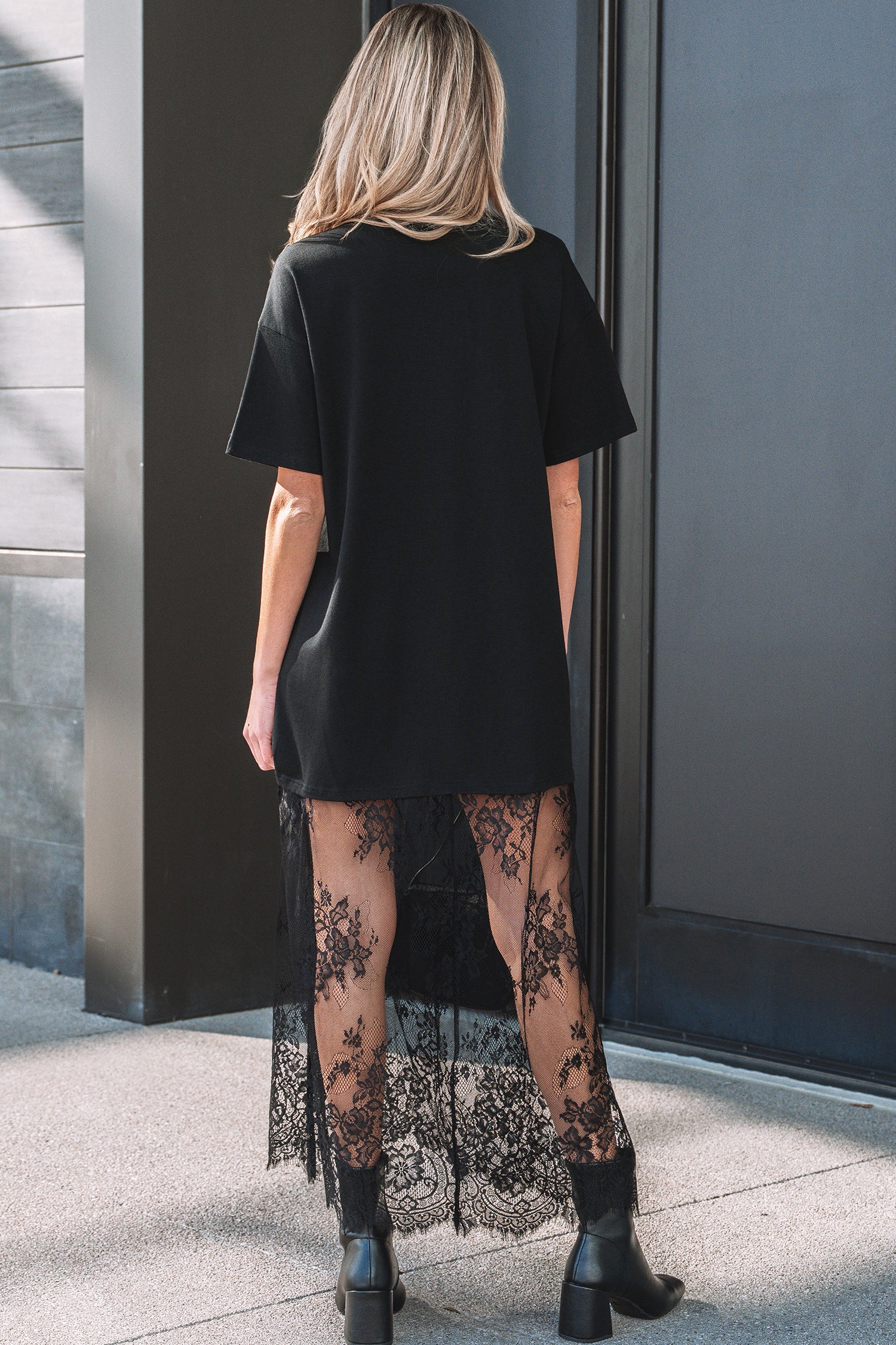 White Floral Patchwork Short Sleeve T-Shirt Loose Lace Maxi Dress