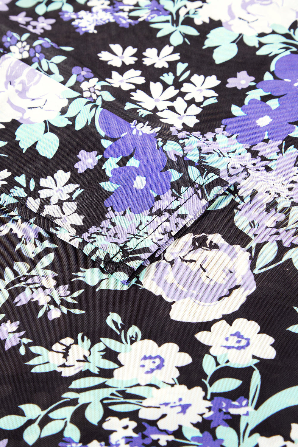Orchid Petal Floral Print Mesh Fitted Long Sleeve Top eAura