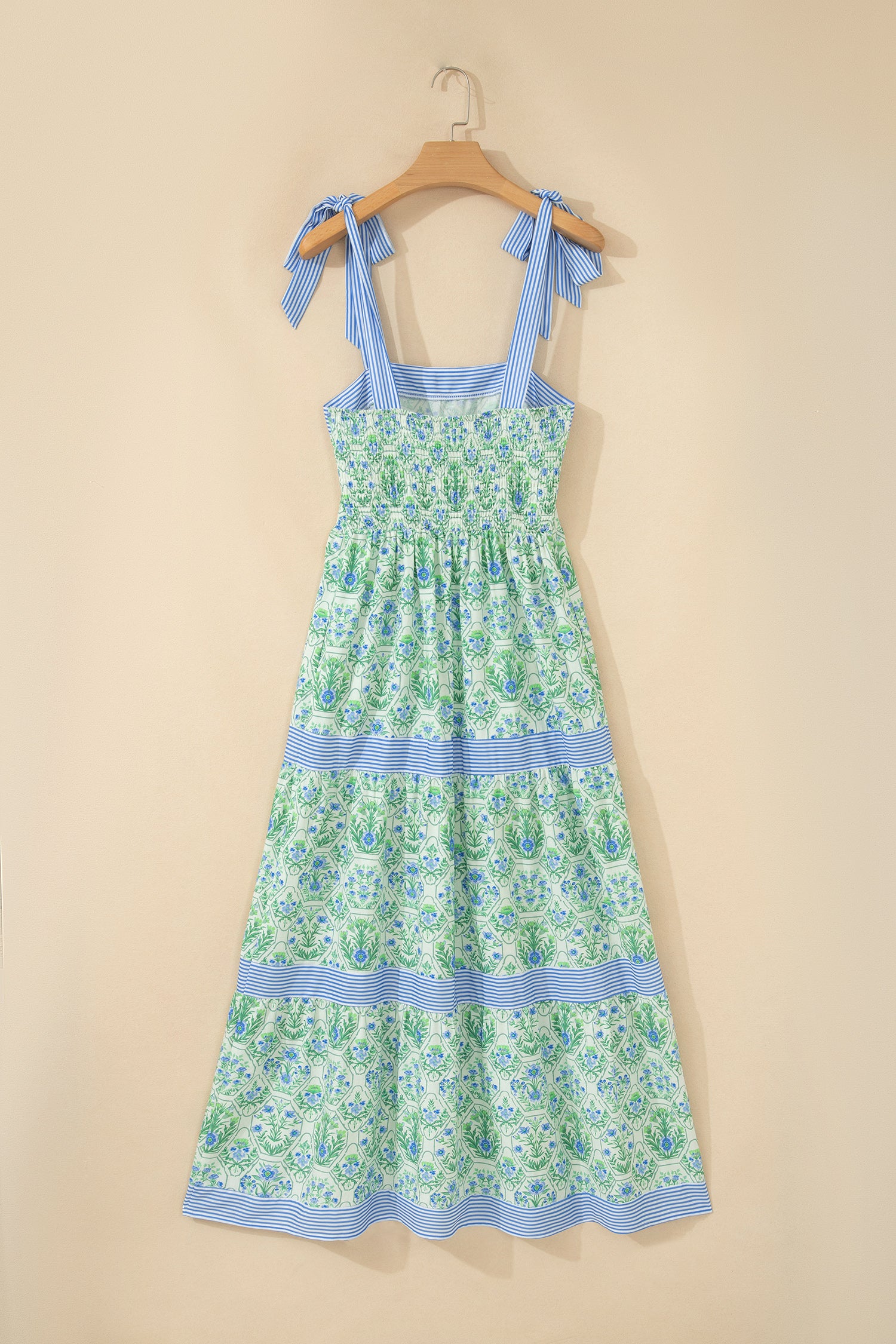 Pink Geometric Floral Print Striped Patchwork Sleeveless Dress