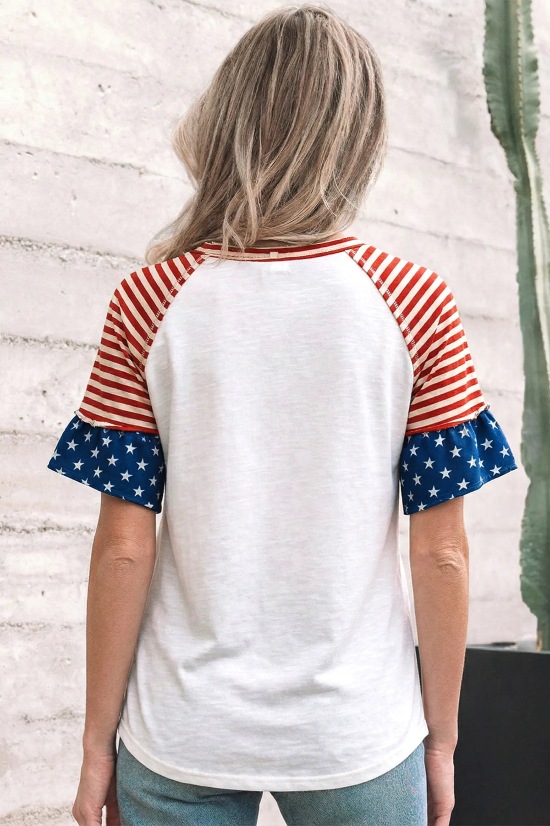 Star Detail Flag Inspired Short Sleeve Top – Fiery Red