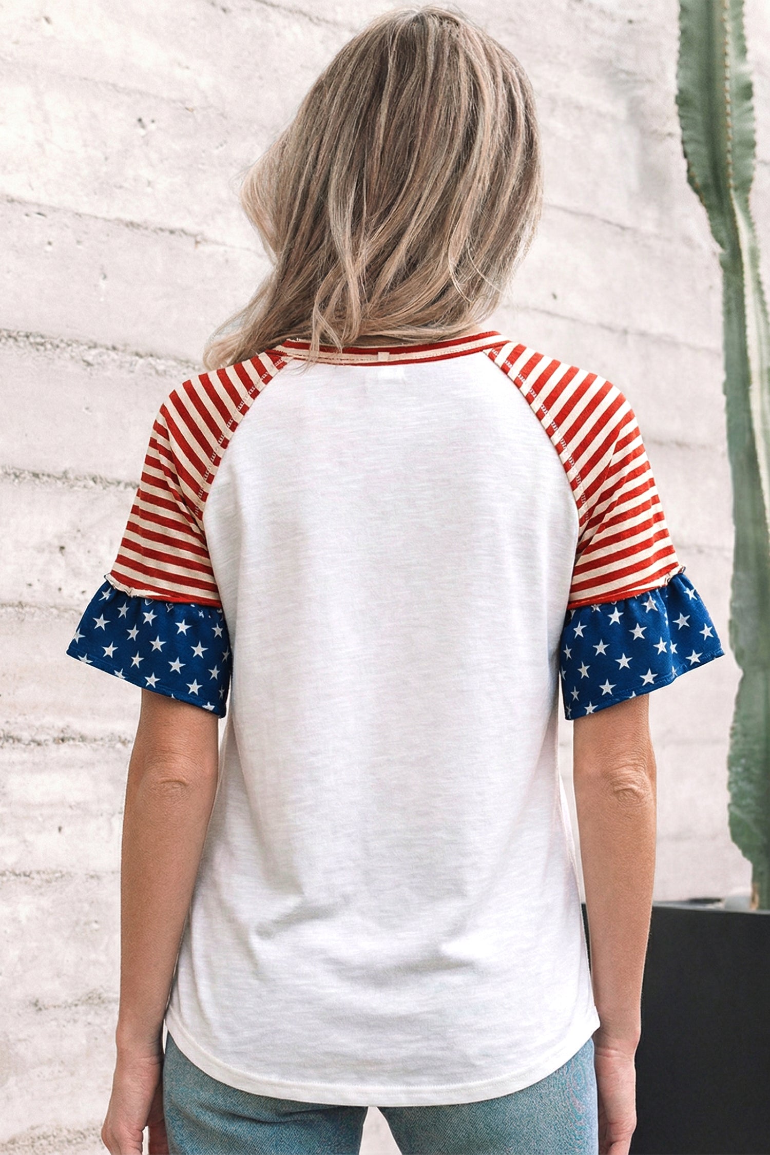 Star Detail Flag Inspired Short Sleeve Top – Fiery Red