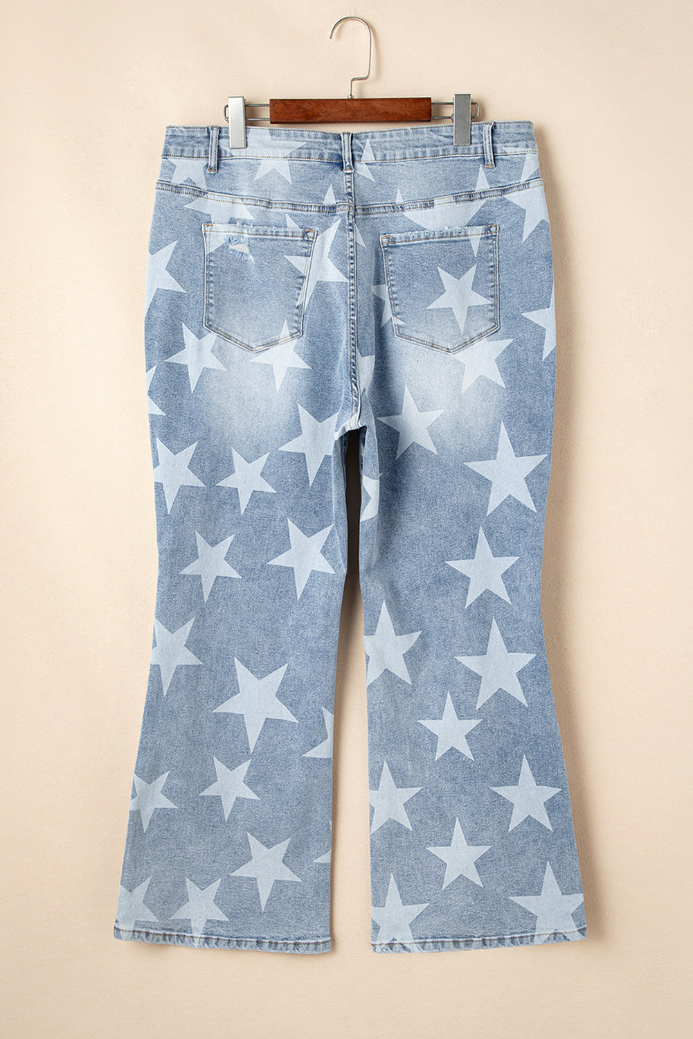 Sky Blue Star Printed Multi Buttons Slit Knee Destroyed Plus Size Jeans BB Fashion Outlet