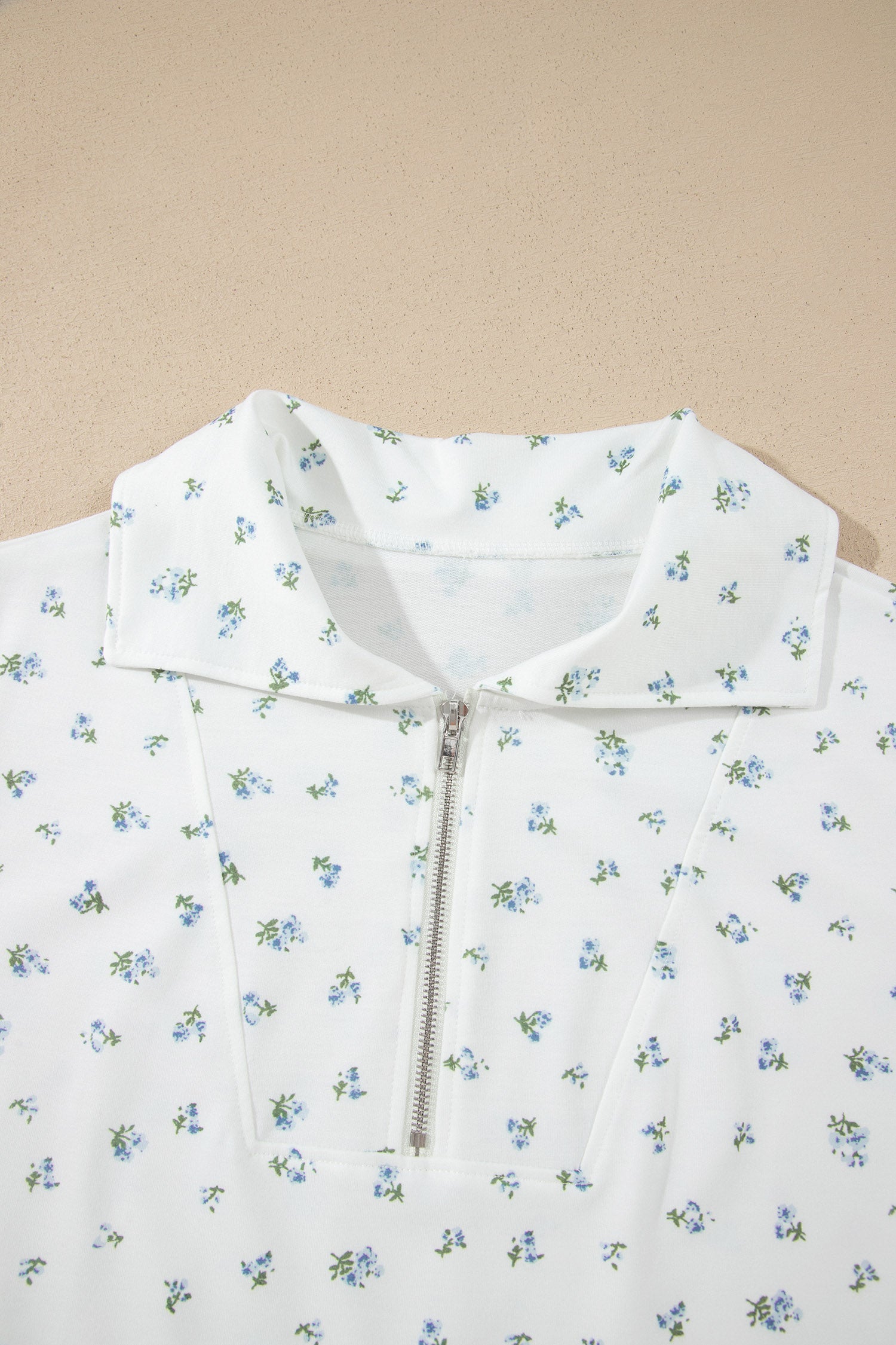 Floral Print Half Zip Top Matching Short Set – White