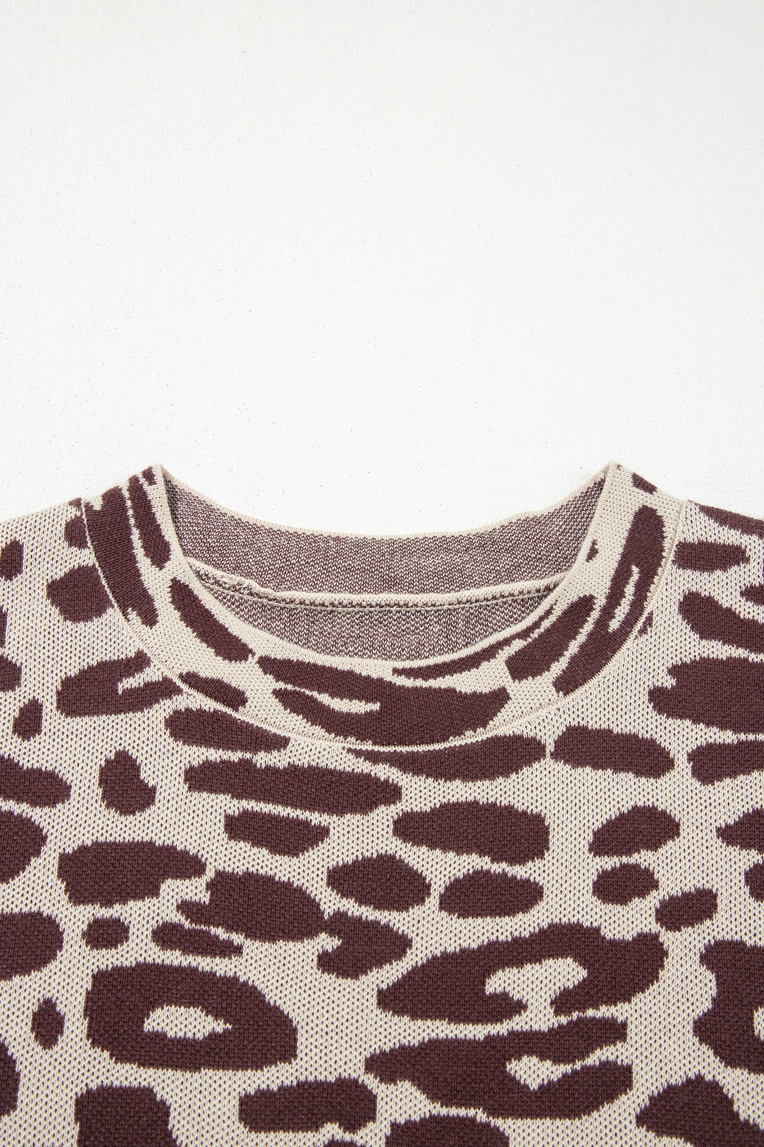 Leopard Print Short Sleeve Knit Loose Pullover Sweater – Khaki