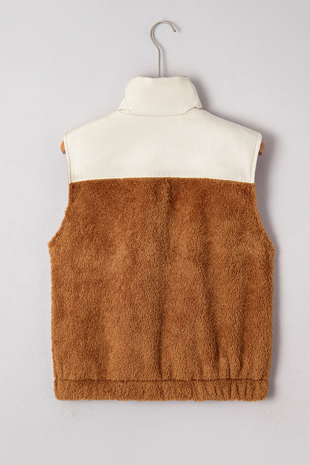 Plush Patchwork Zip Stand Neck Vest - eAura