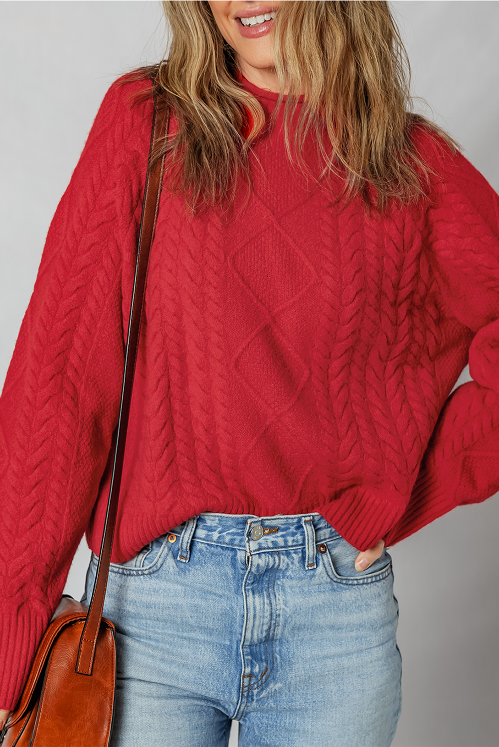 Red Cable Knit Baggy Sweater Dear-Lover Dropshipping