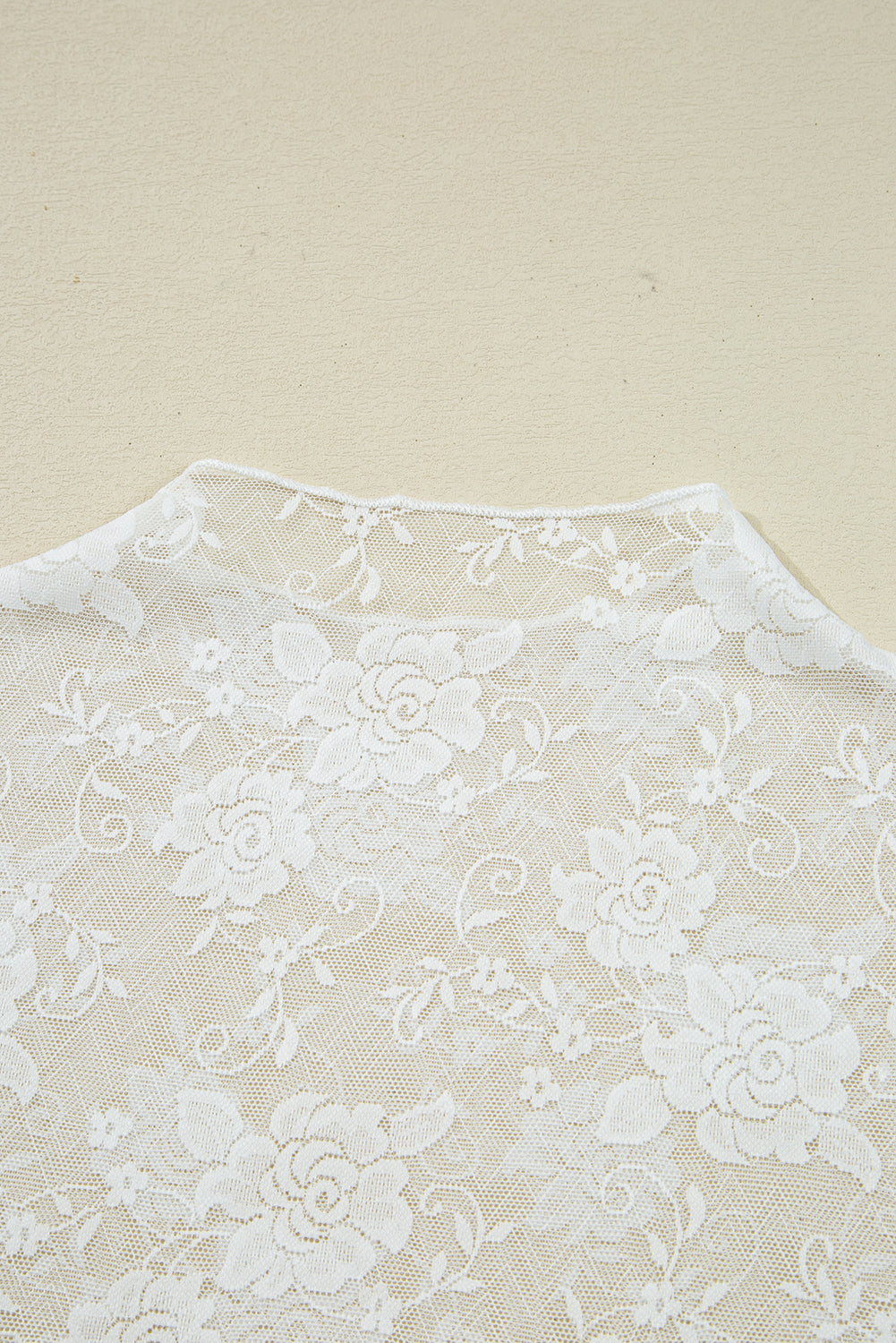 Sheer Floral Lace Mesh Mock Neck Long Sleeve Top - eAura