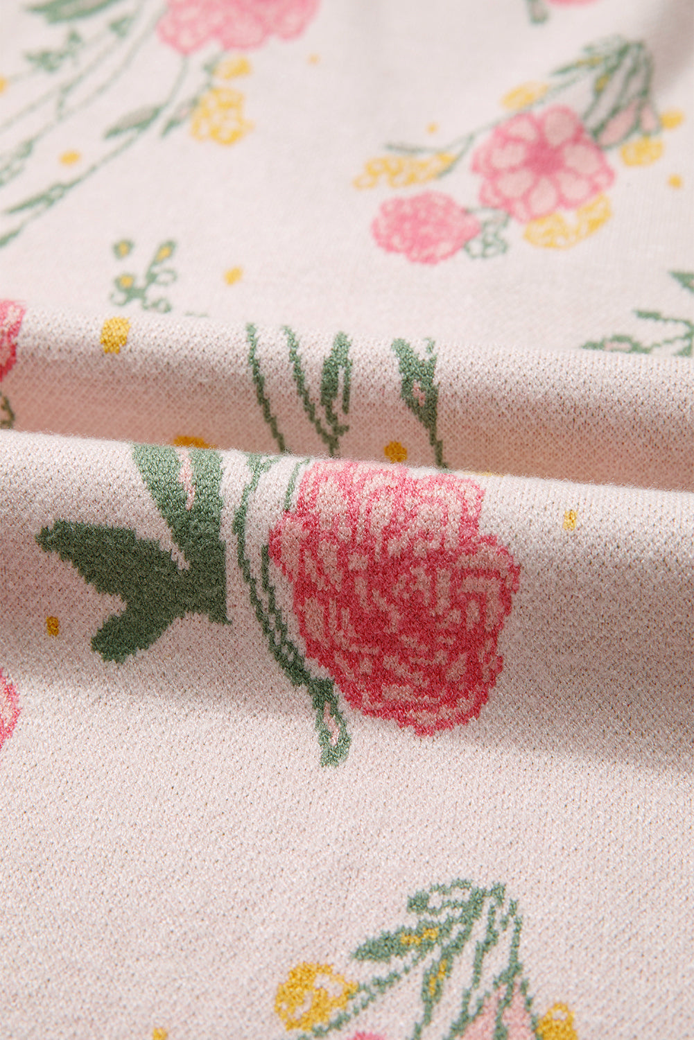 Floral Pattern Striped V-Neck Loose Sweater - eAura