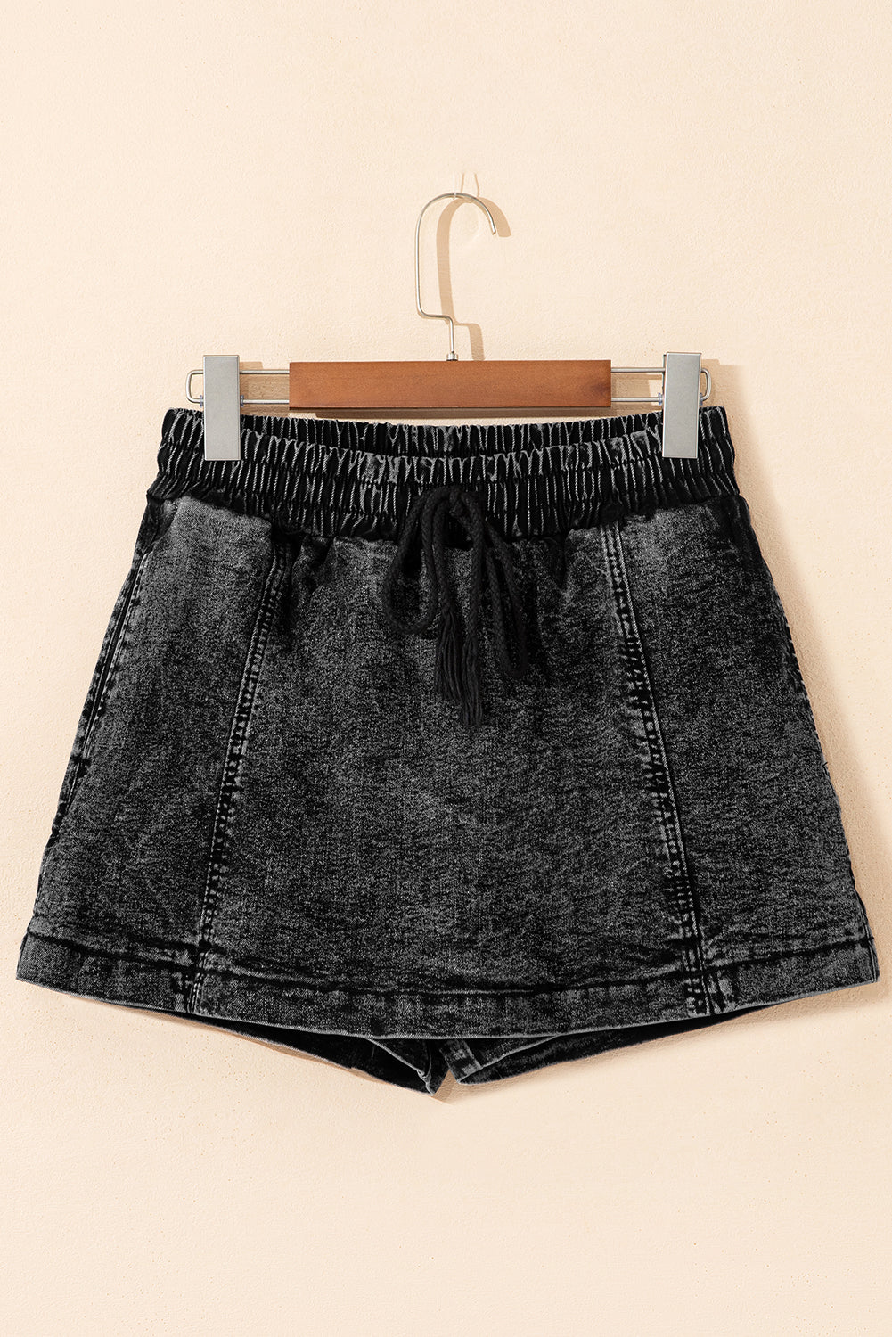 Dusk Blue Drawstring High Waist Pocketed Denim Shorts Skort eAura