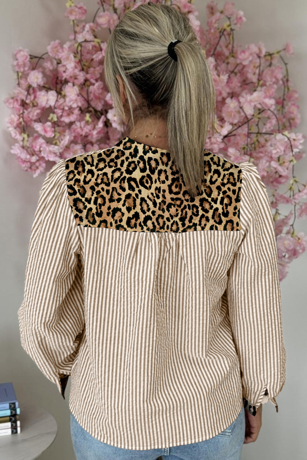 Stripe Leopard Patchwork Long Sleeve Shirt - Tops/Blouses & Shirts