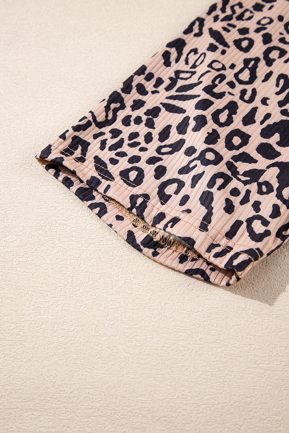 Khaki Leopard Print Ribbed Textured Knit Bicycl Shorts eAura