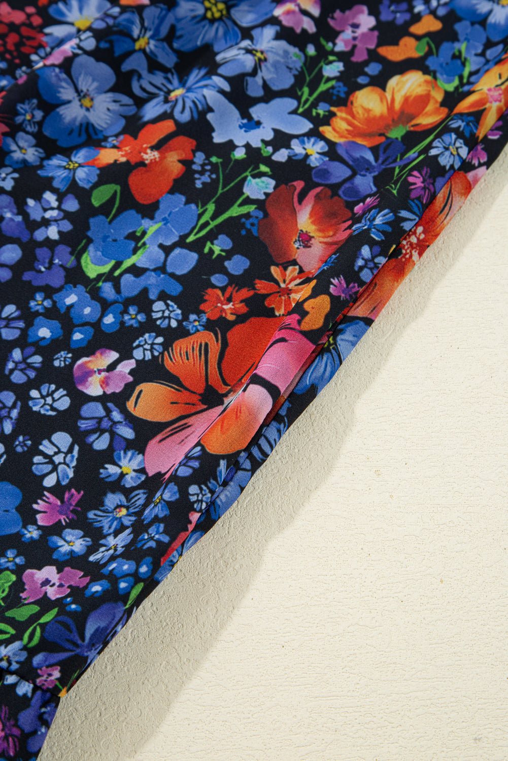 Floral Print Tassel Tie V-Neck Long Sleeve Flowy Long Dress - eAura