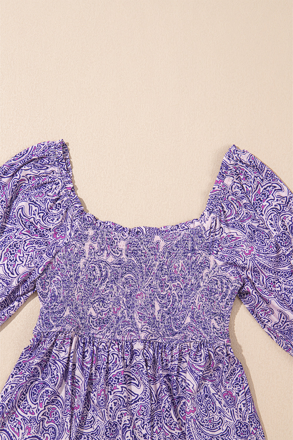 Purple Boho Paisley Print Half Sleeve Shirred Peplum Blouse - eAura