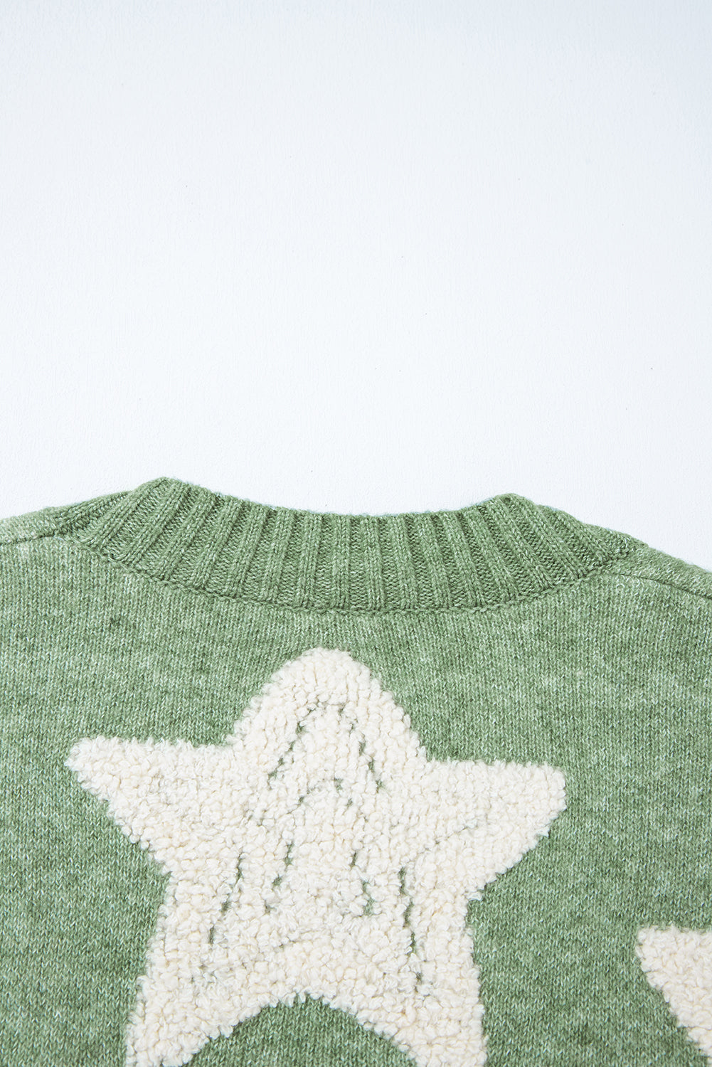 Green Sherpa Star Pattern Textured Sweater Cardigan with Pockets eAura