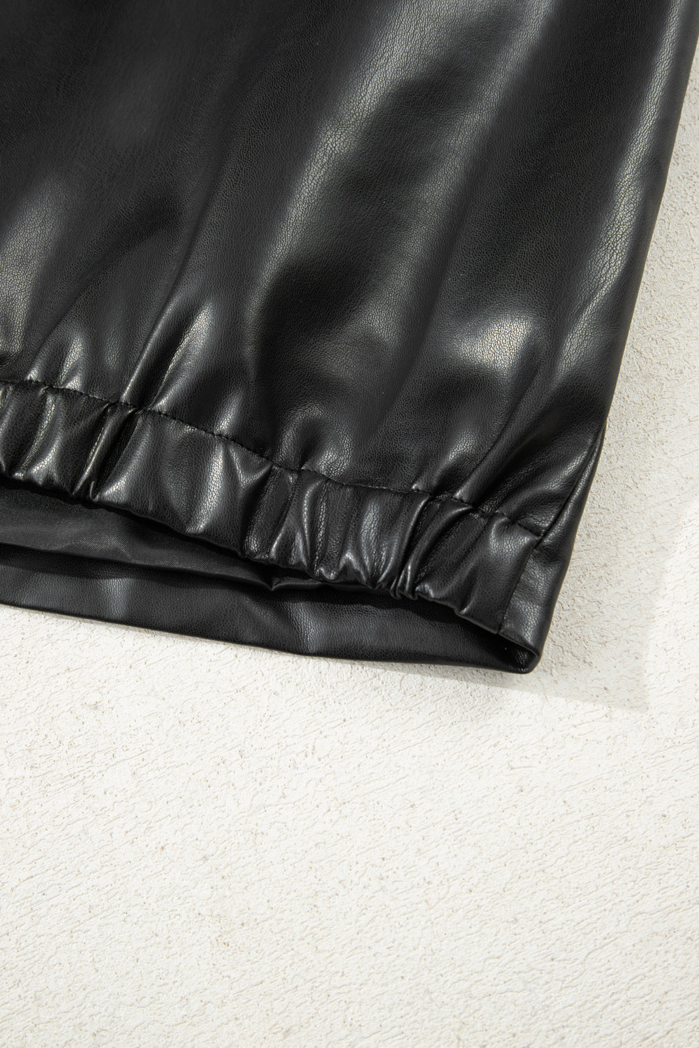 Black Double Flap Pocket Faux Leather Zip Up Stand Neck Vest eAura