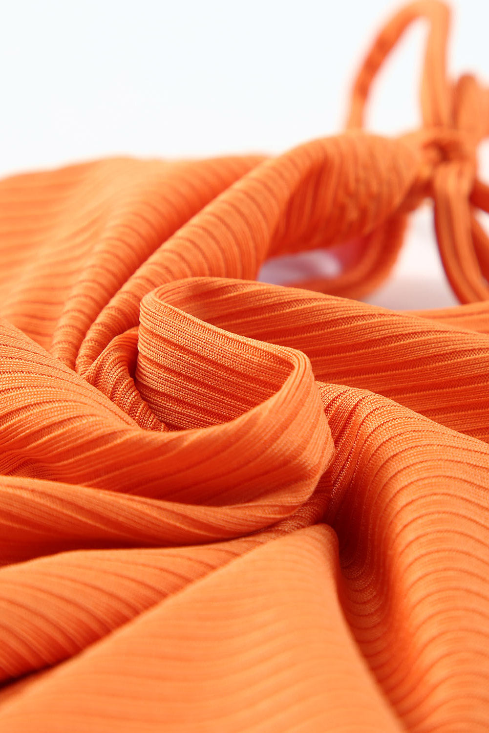Orange Adjustable Straps Ribbed Knit One Piece Swimsuit eAura