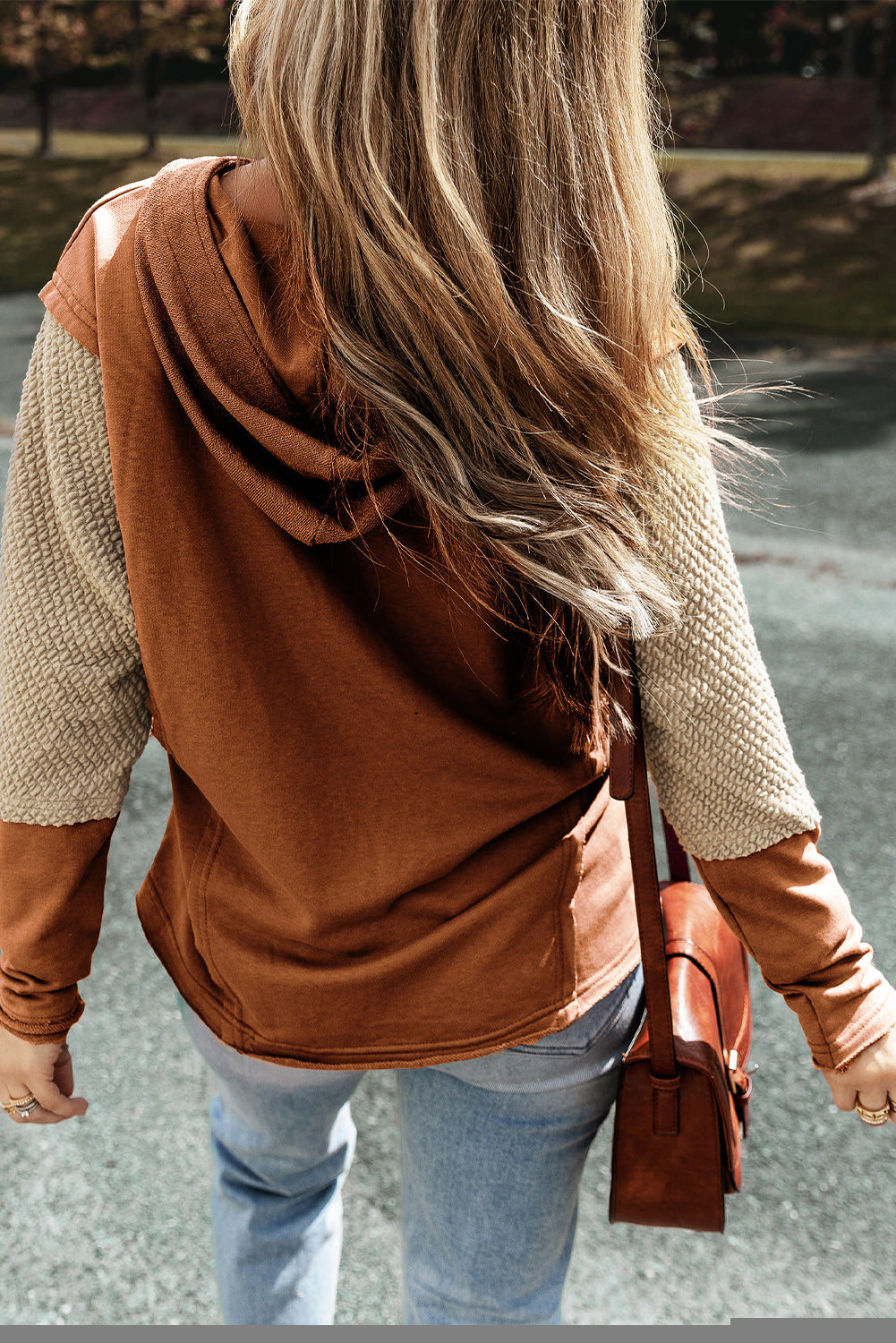 Mist Green Contrast Sleeves Patchwork Colourblock Hoodie eAura