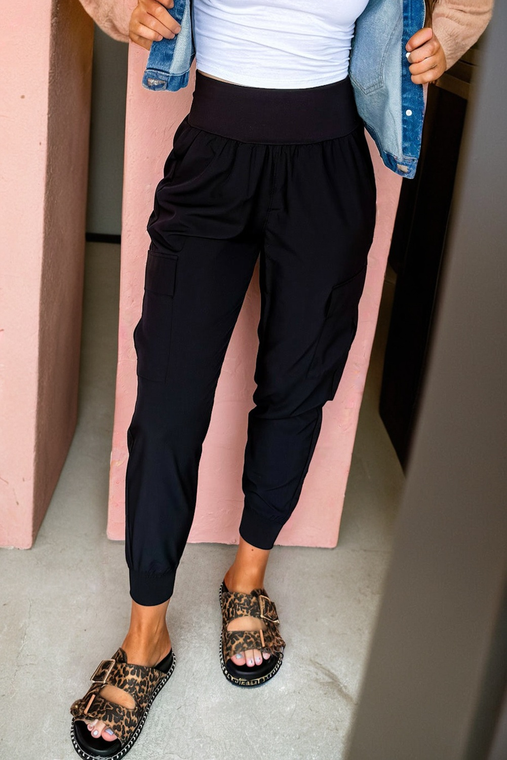 Elastic High Waist Cargo Jogger Trousers With Pockets - eAura