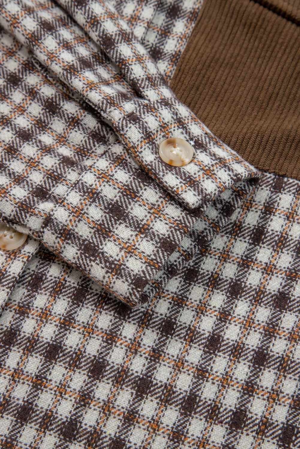 Casual Contrast Soft Corduroy Patchwork Plaid Shacket - eAura