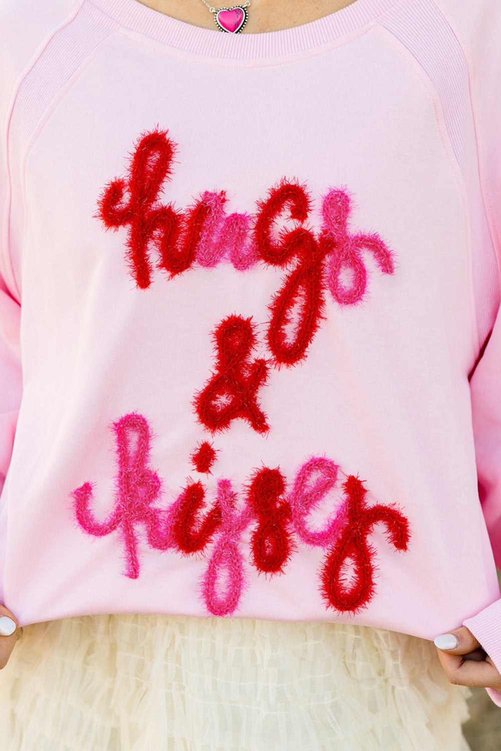 Pink Hugs and Kisses Pop Up Embroidered Raglan Sleeve Sweatshirt eAura