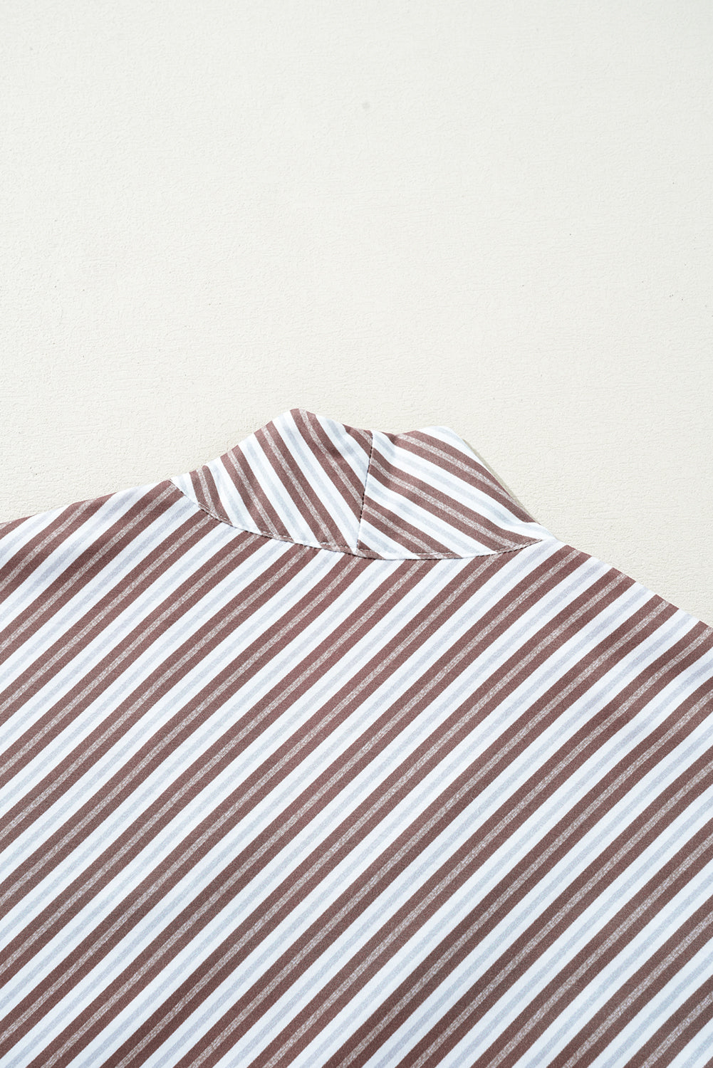 Chestnut Striped Stand V Neck Short Sleeve Blouse eAura