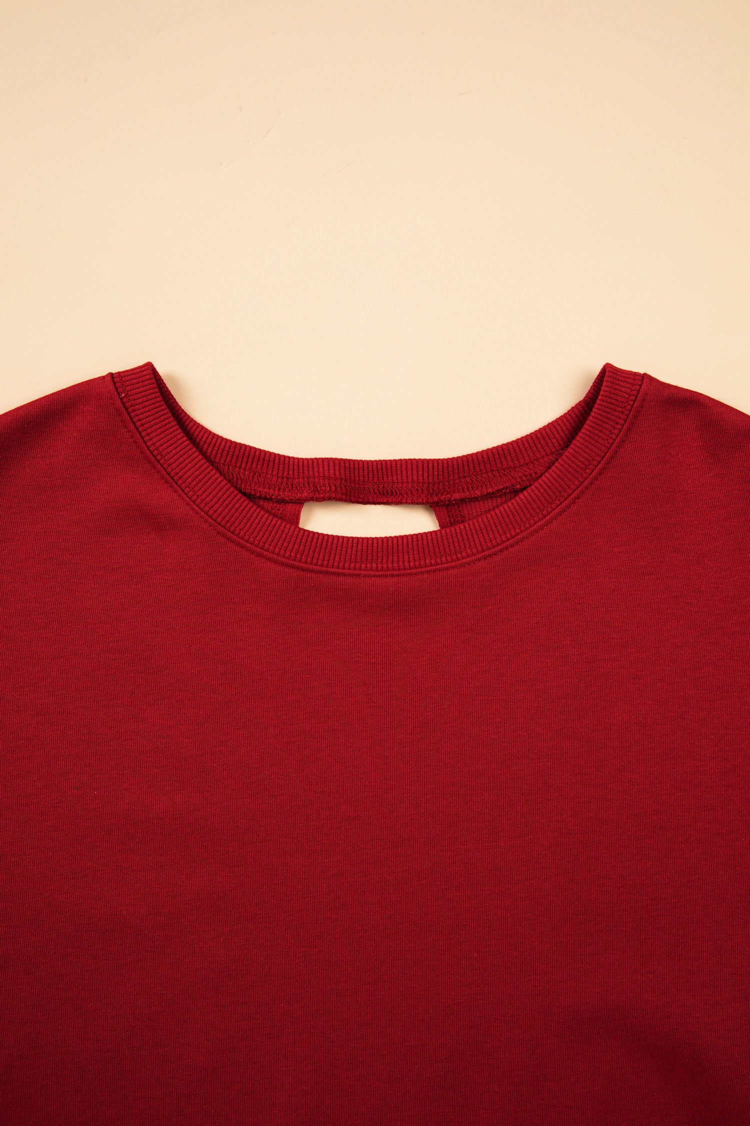 Ribbed Detail Drop Shoulder Cutout Back Sweatshirt – Racing Red