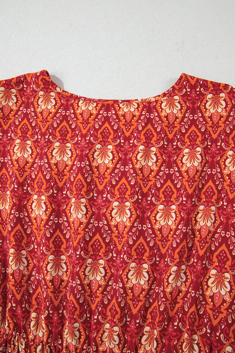 Orange Plus Size Printed Surplice Neck Empire Waist Flowy Mini Dress BB Fashion Outlet