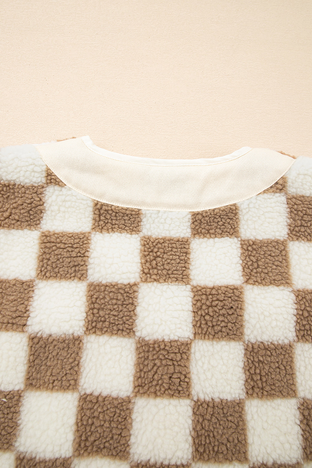 Brown Checkered Sherpa Buttoned Front Chunky Jacket eAura