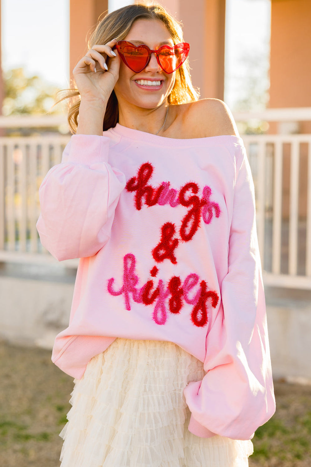 Pink Hugs and Kisses Pop Up Embroidered Raglan Sleeve Sweatshirt eAura