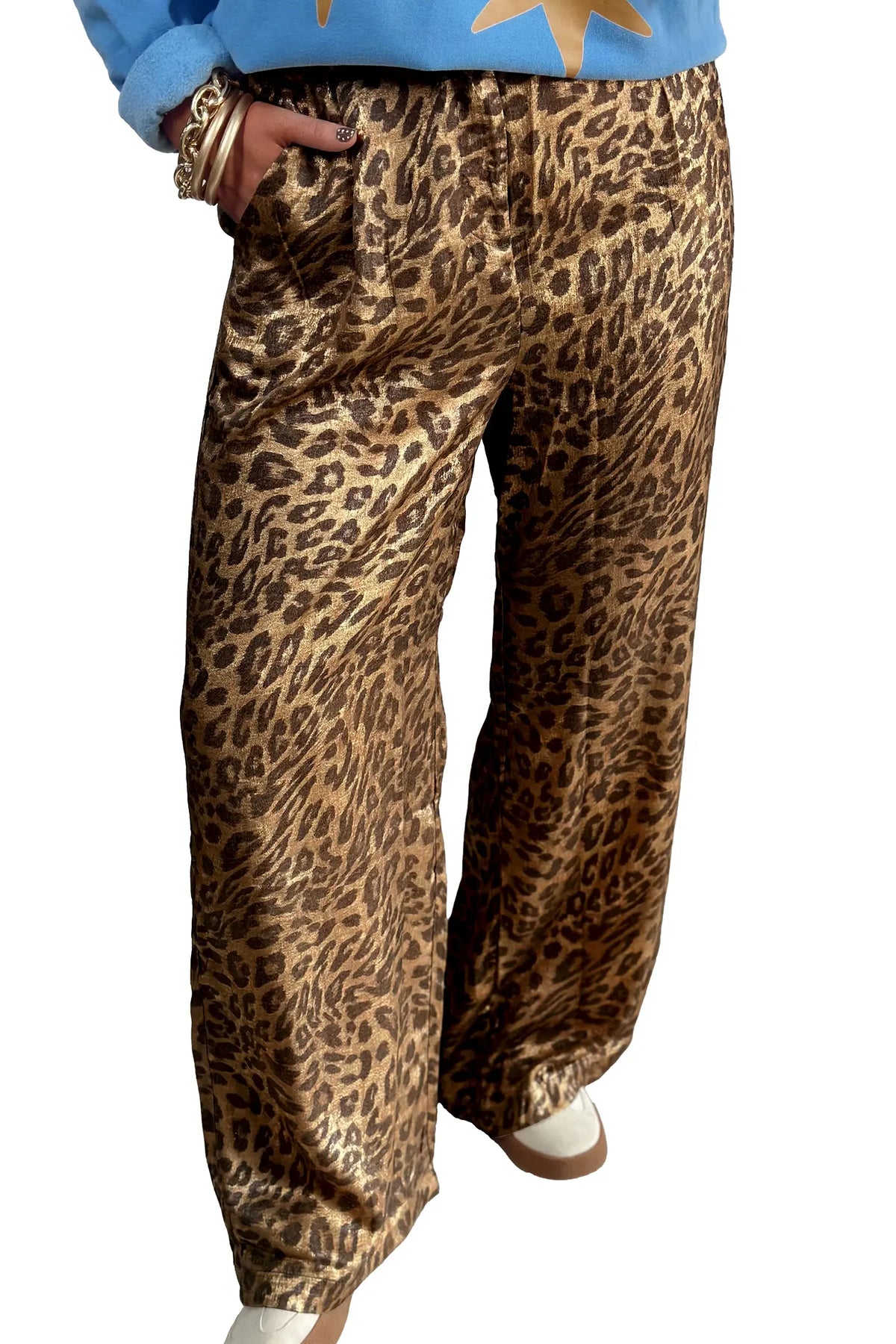 Leopard Print Western Style Wide Leg Full Length Pants – Multicolour