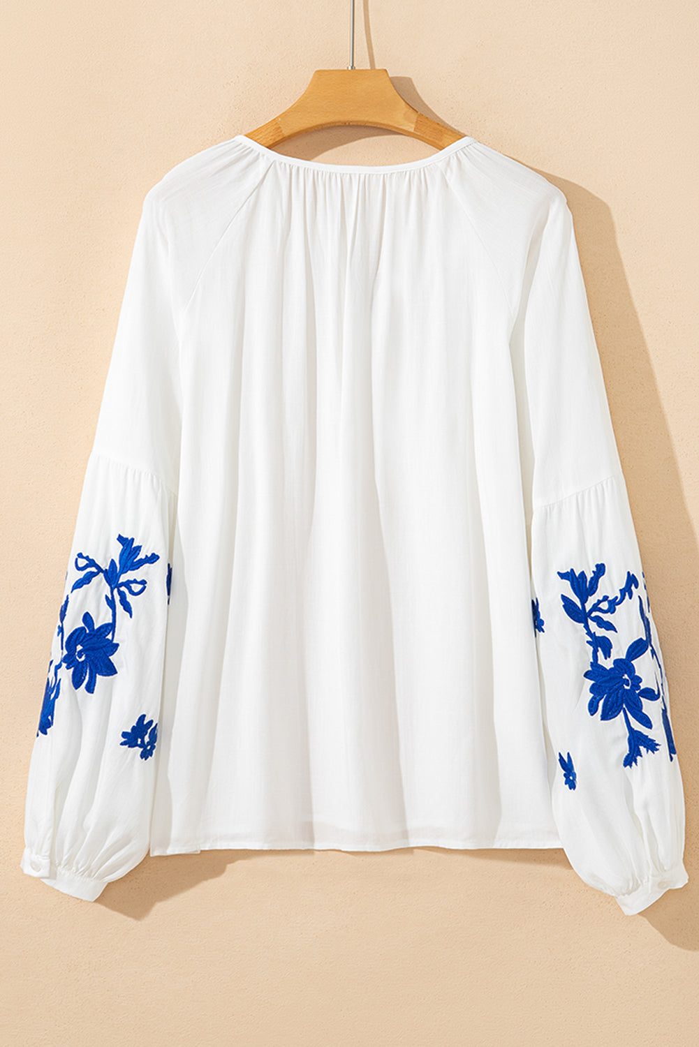 Floral Embroidered Drawstring V-Neck Blouse - Tops/Blouses & Shirts