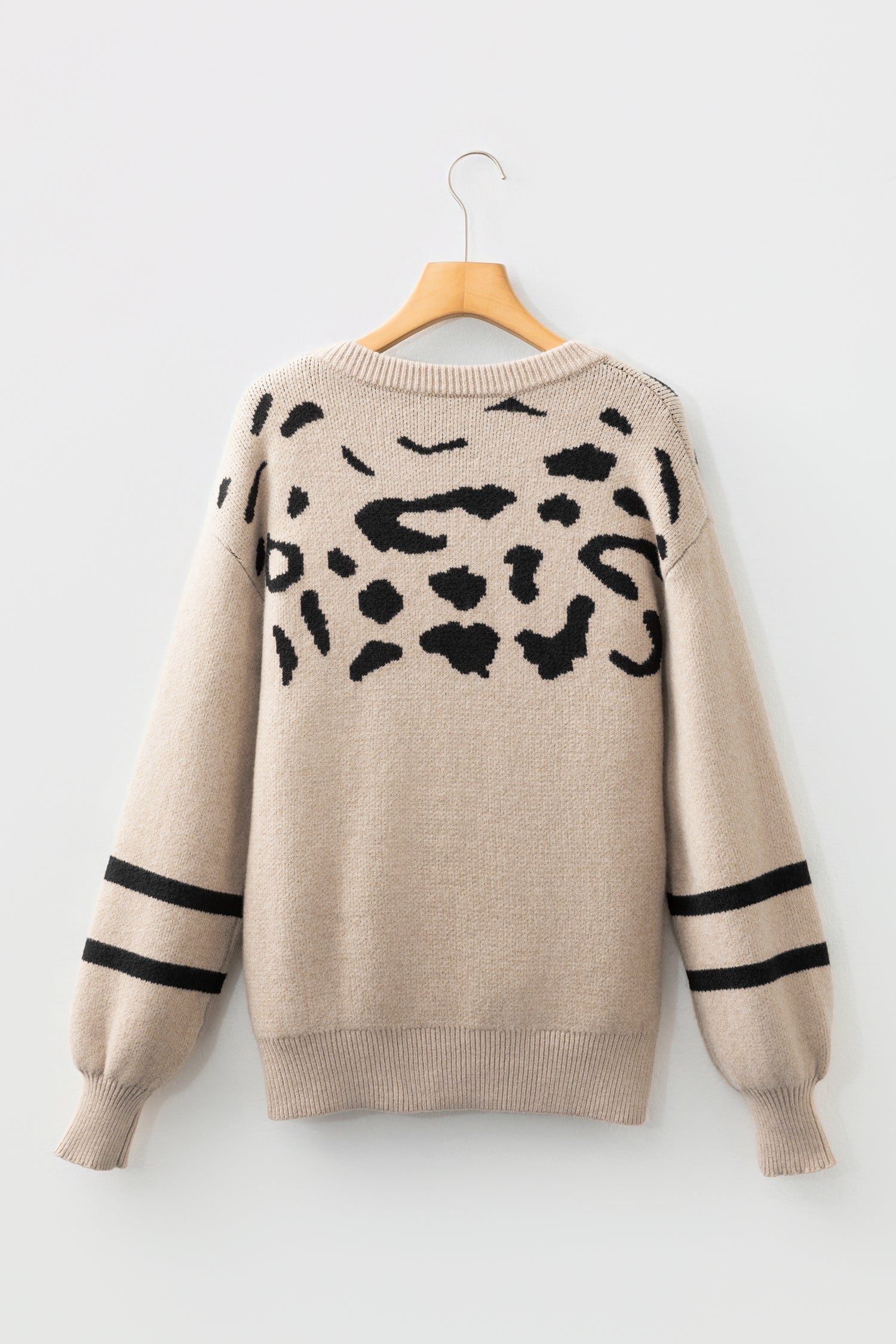 Leopard Striped Detail Drop Shoulder Sweater - eAura