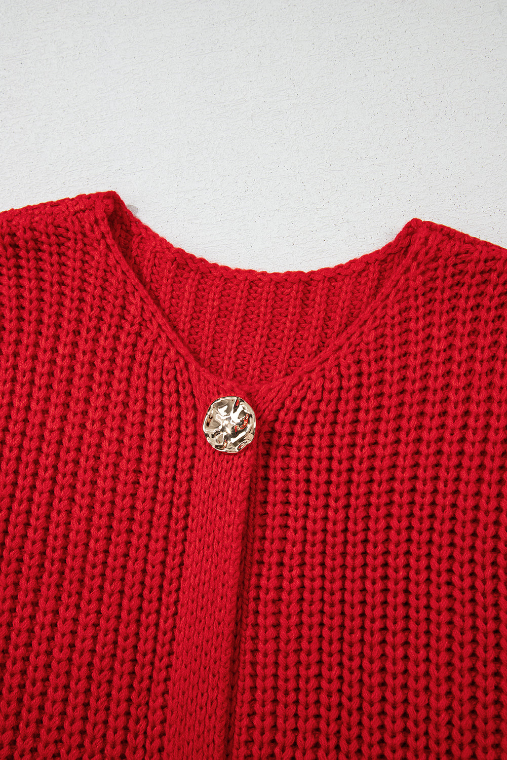 Fiery Red Solid Textured Knit Side Pockets Buttoned Sweater Vest eAura