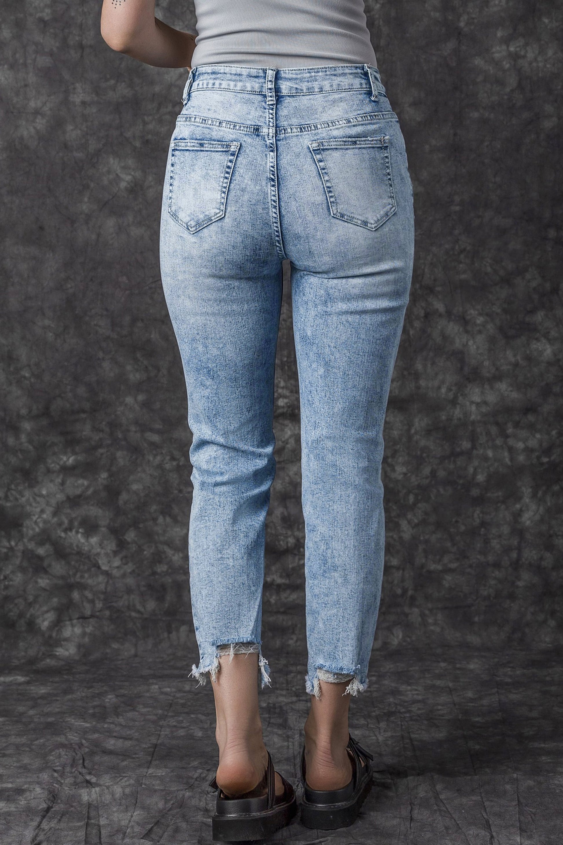 Sky Blue Acid Wash Distressed Slim Fit Jeans Beagle Boutique Fashion Outlet