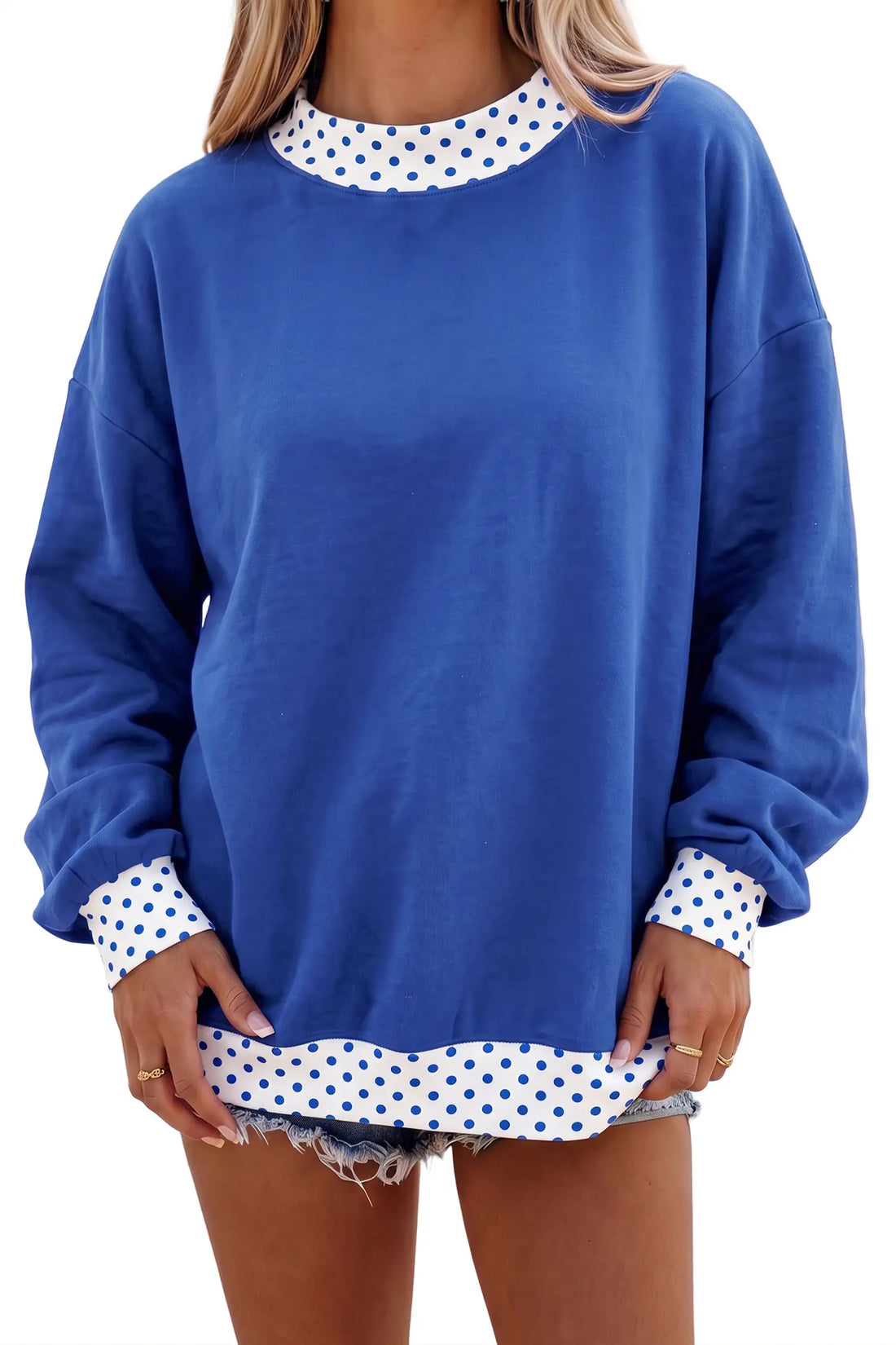 Colourblock Polka Dot Contrast Trim Oversized Sweatshirt