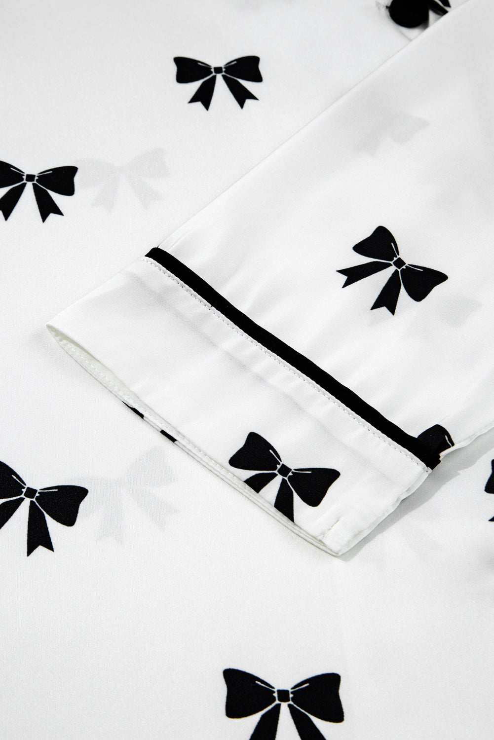 White Bows Print Two Piece Pyjama Set - eAura