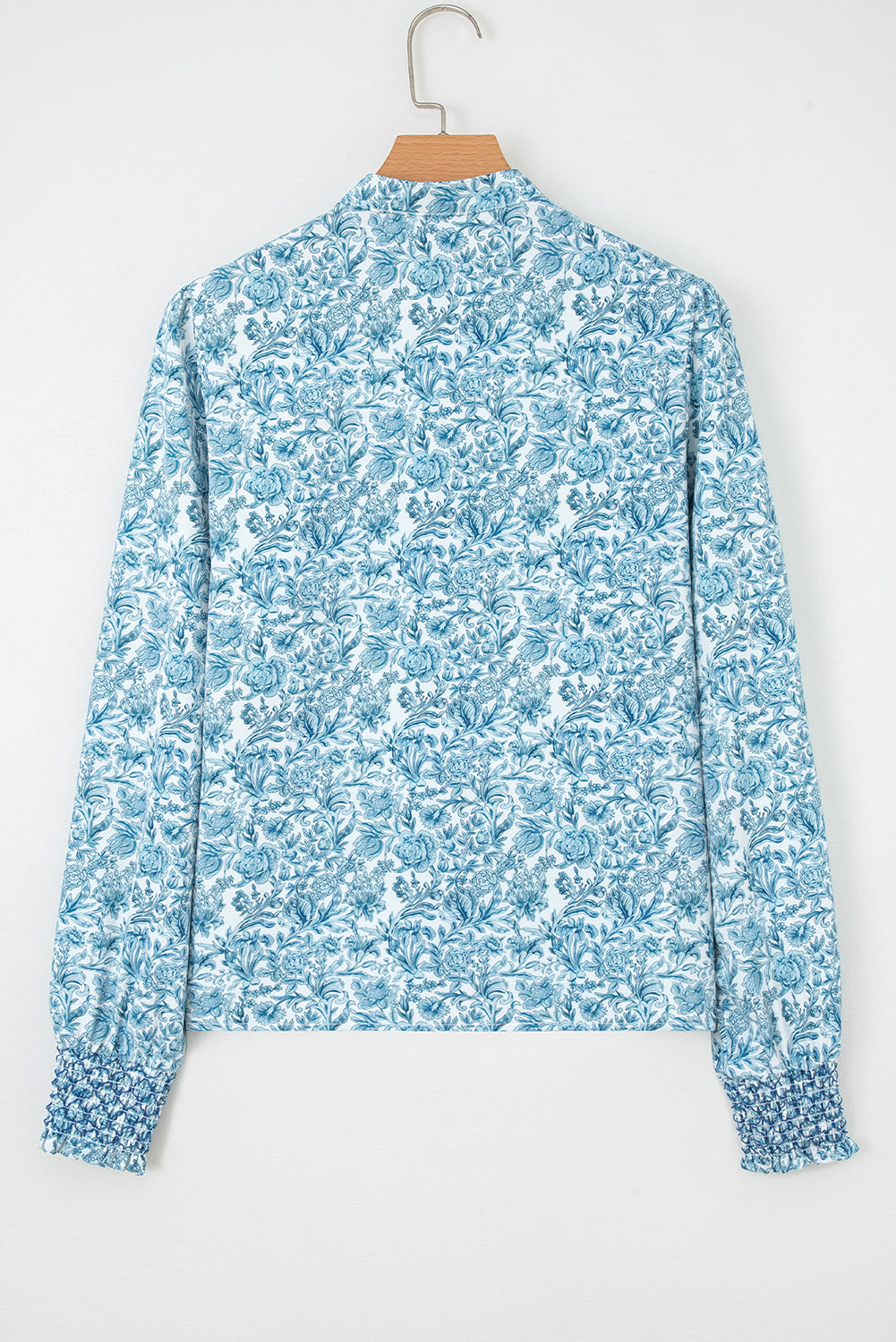 Sky Blue All Over Floral Puff Sleeve Shirt - eAura