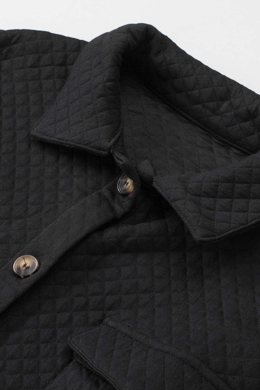 Black Retro Quilted Flap Pocket Button Shacket Beagle Boutique Fashion Outlet