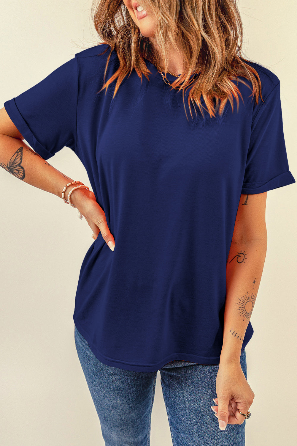 Casual Plain Crew Neck Tee T-Shirt