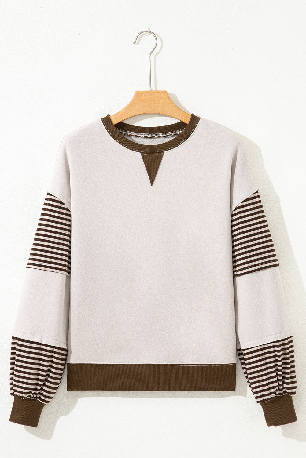Striped Patchwork Drop Shoulder Sweatshirt - eAura
