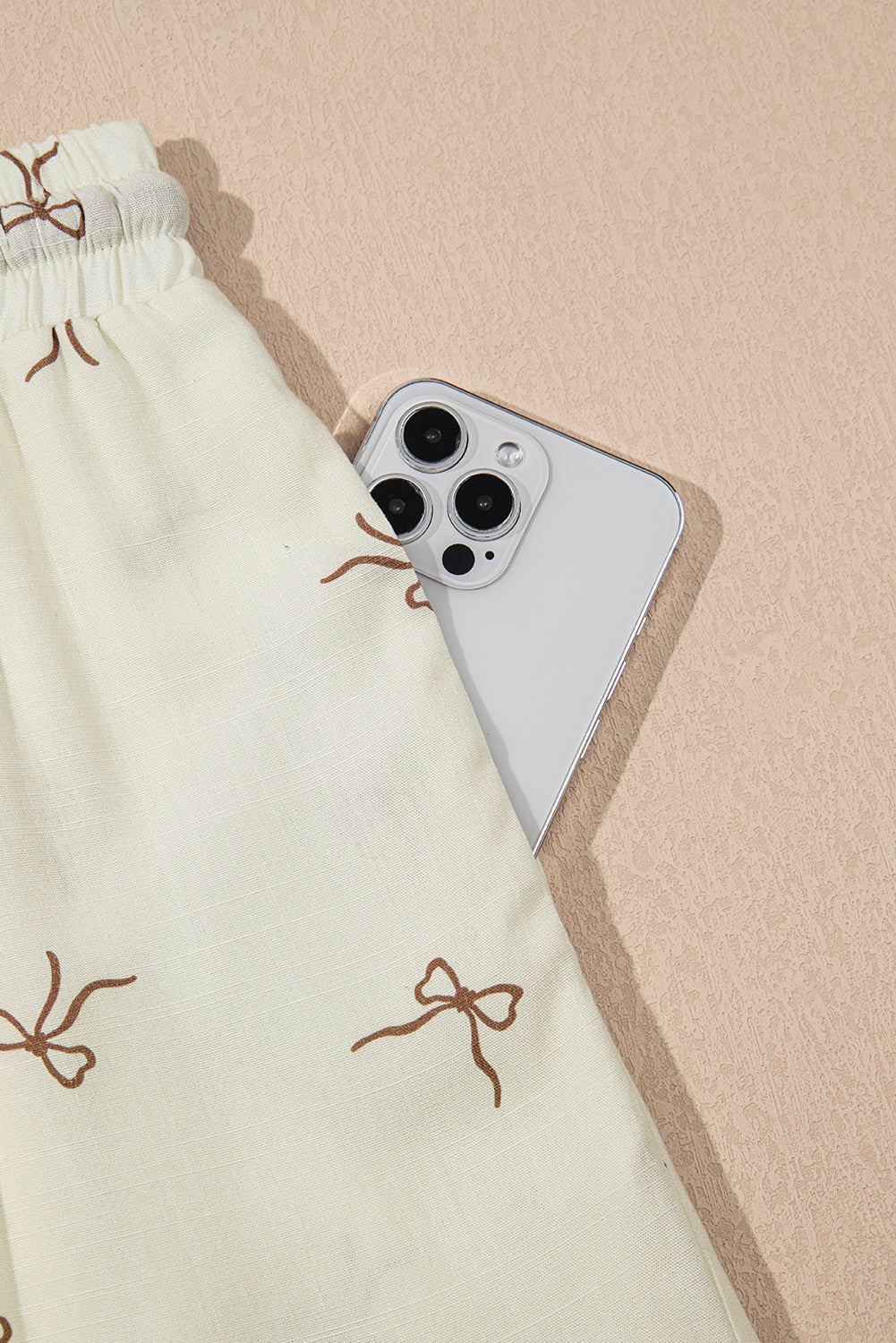 White Bow Print Lace Drawstring Casual Shorts eAura