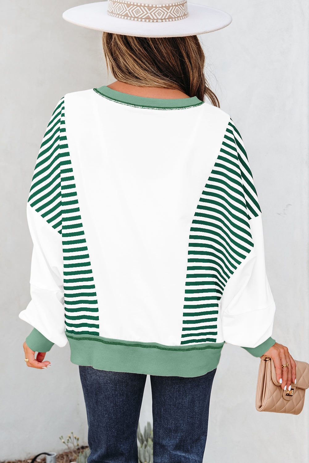 Striped Contrast Stitching Oversized Sweatshirt - eAura
