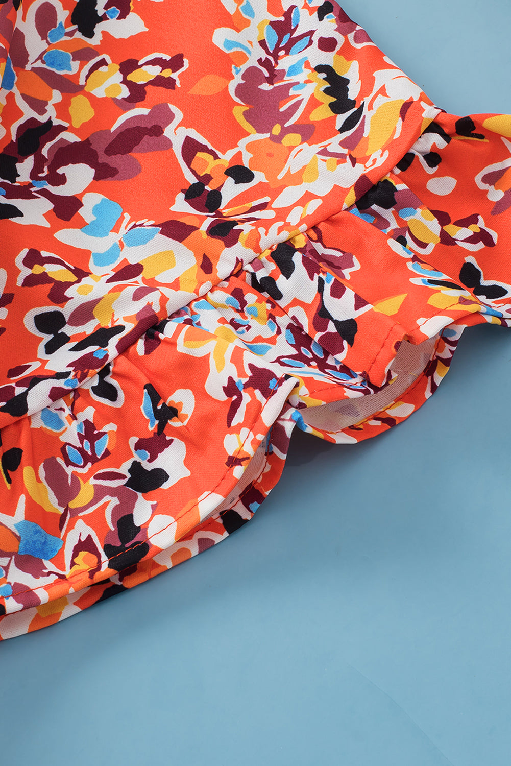 Orange Floral Printed Ruffle Sleeve Curvy Babydoll Blouse BB Fashion Outlet