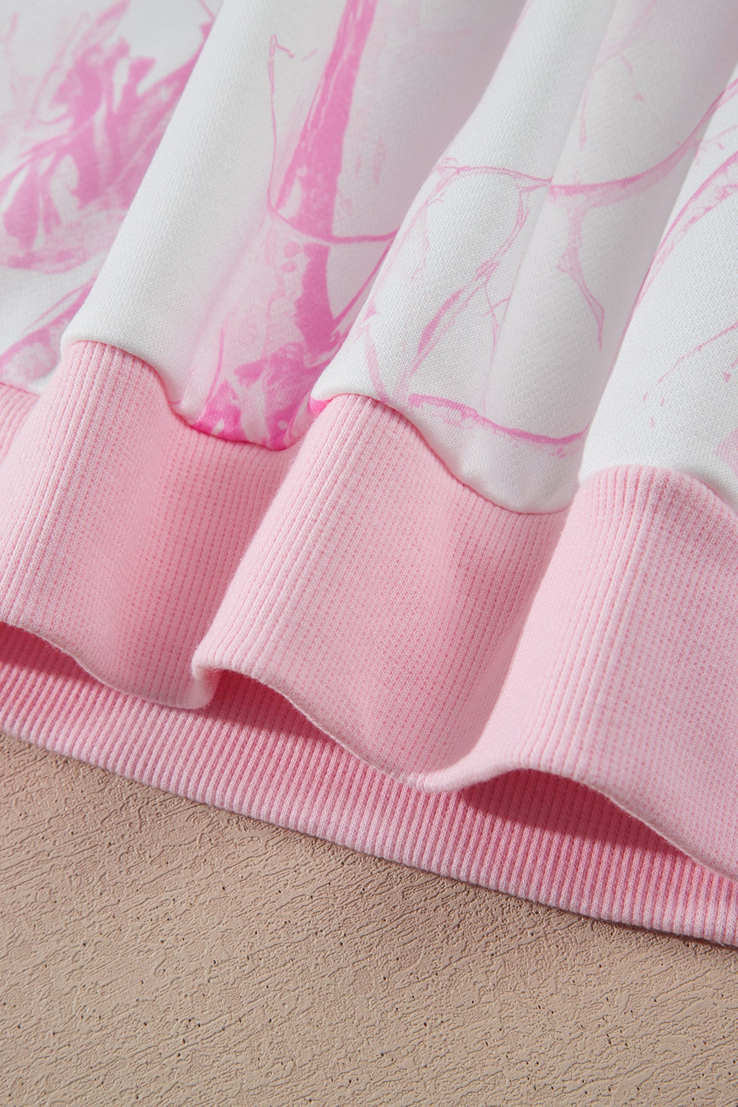 Abstract Plant Print Long Sleeve V Neck Pant Set – Pink