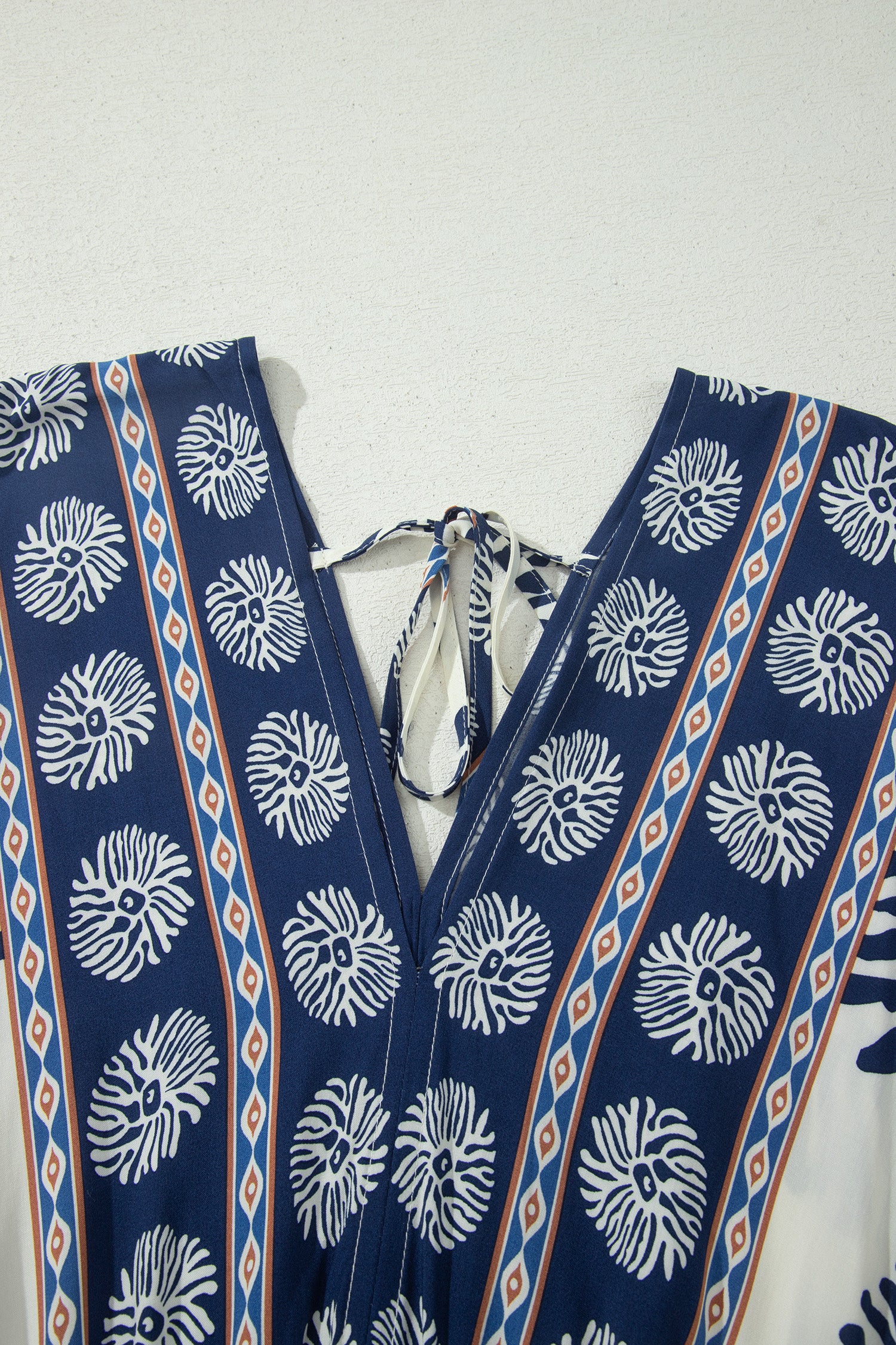 Boho Floral Print Contrast Patchwork V Neck Dolman Maxi Dress – Blue